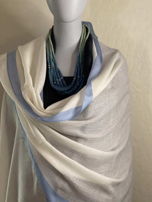 SILK AND WOOL COLORED BORDER - OFF WHITE AND BLACK - makersweave.com